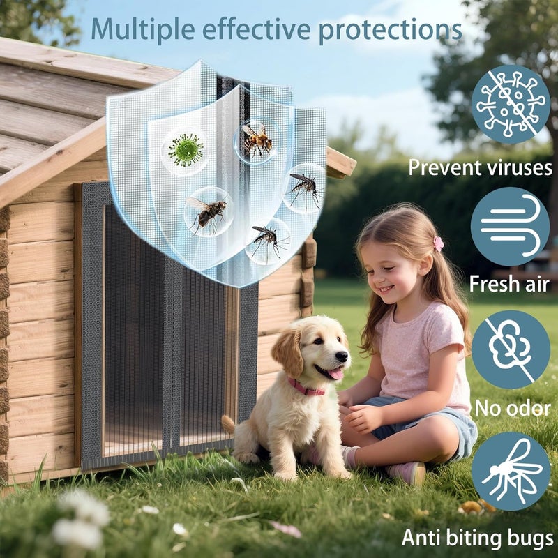 CHAGOL Mosquito Proof Dog House Cover with Magnetic Screen Door-Heavy-Duty Mesh Kennel Curtain,Ventilated&Washable Pet Mosquito Screen Door for Kennels,Mosquito Screen Door for Dog House (19.6'' x 14.5'') - Image 2